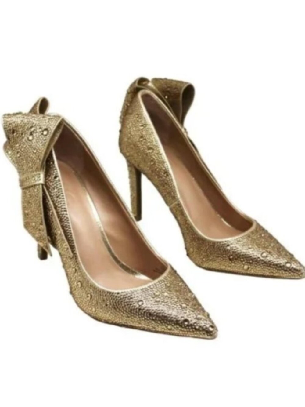 INC Gold Bow Detail Embellished Pointed Toe Stiletto Pumps — Size 9.5, NWT - Picture 3 of 5